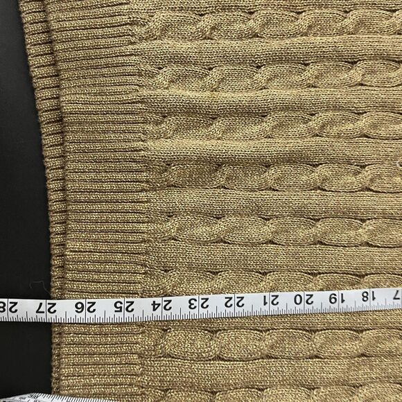 Lauren Ralph Lauren Sweater Womens XL Gold Metallic Cable Knit V Neck Pullover - Picture 6 of 6